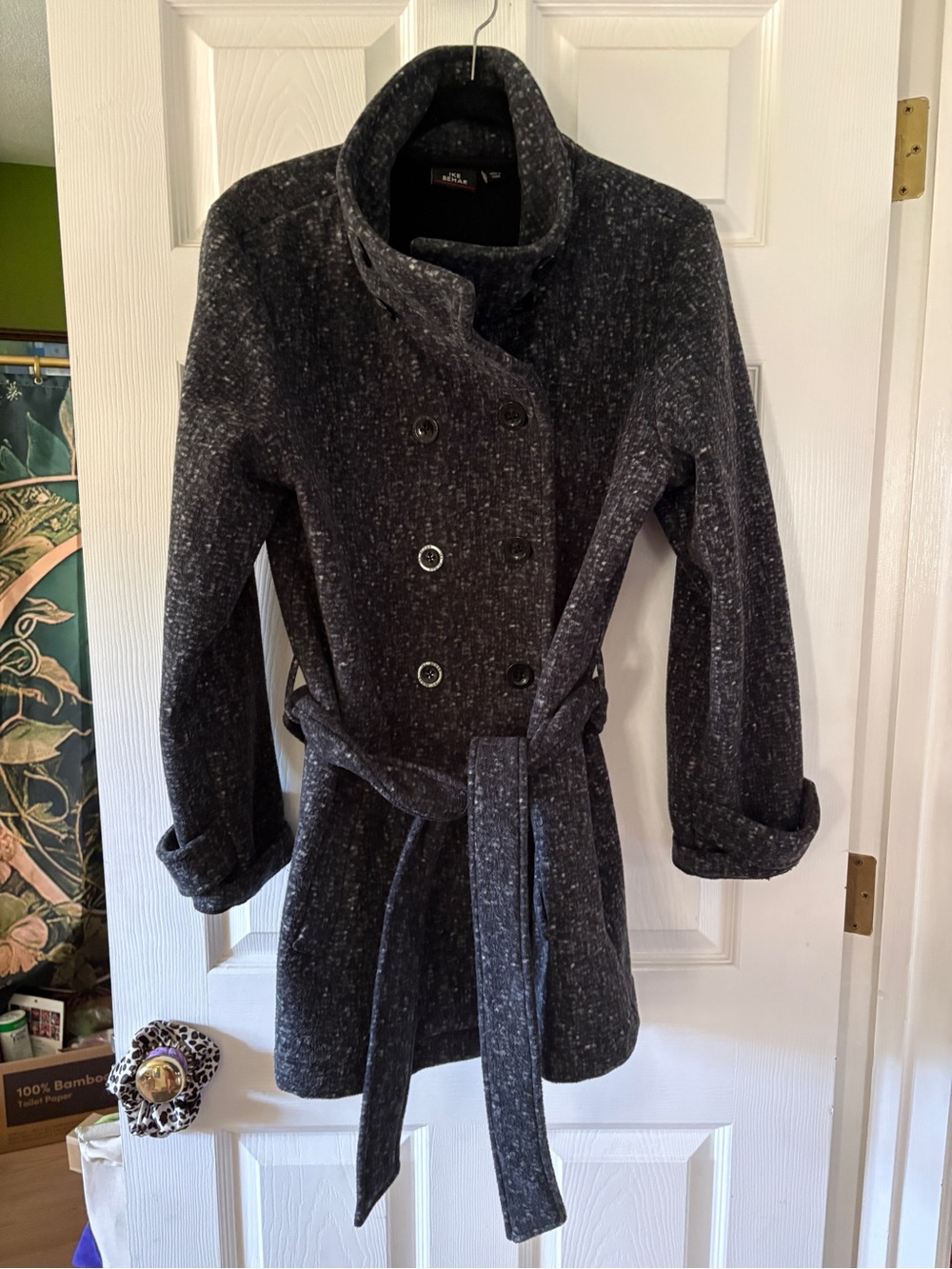Felt Double-Breasted Belted Coat - Charcoal